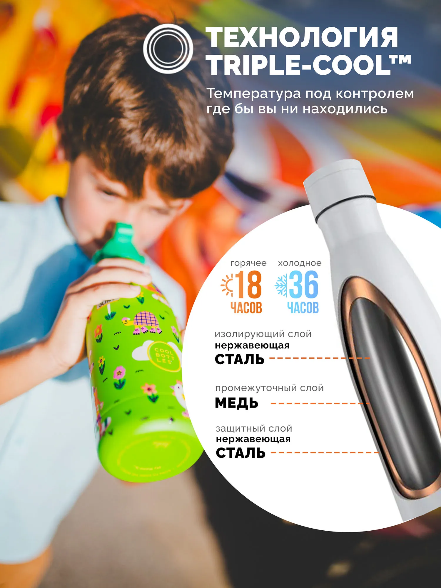 Термос–термобутылка Cool Bottles Kids Rolling Skaters 500 мл