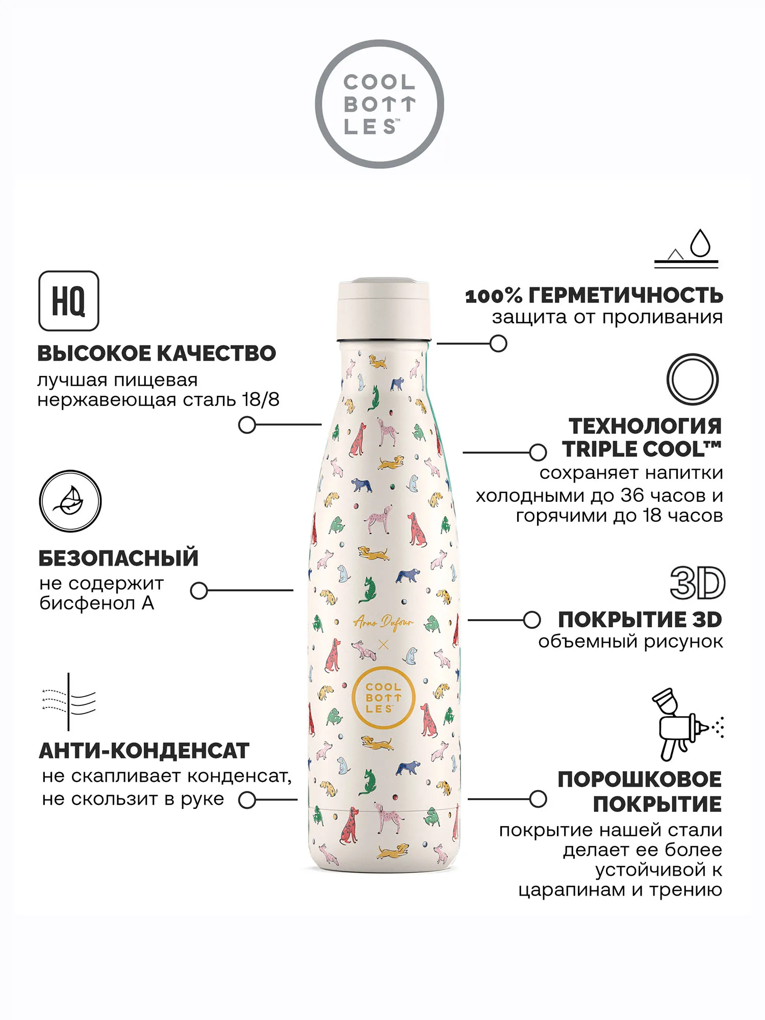 Термос-термобутылка Cool Bottles Arno Dufour Doggie Party 500 мл