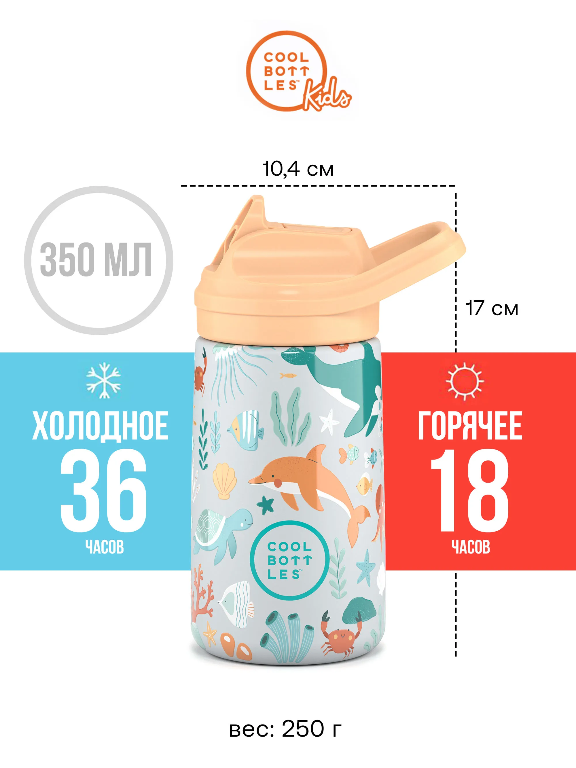 Термос-термобутылка Cool Bottles Kiddie Underwater World 350 мл