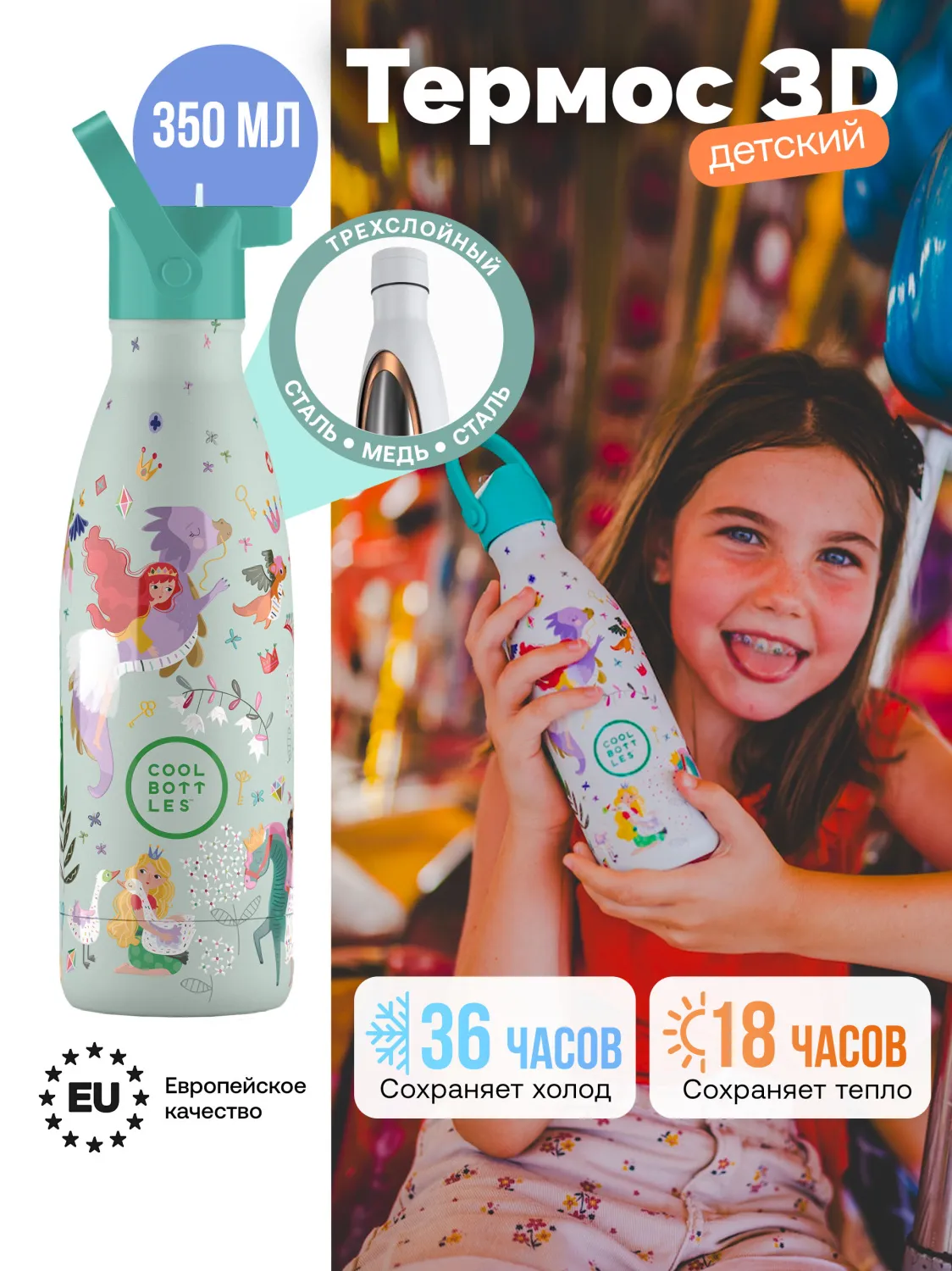 Термос–термобутылка Cool Bottles Kids серия Fantasy Princess Kingdom 350 мл