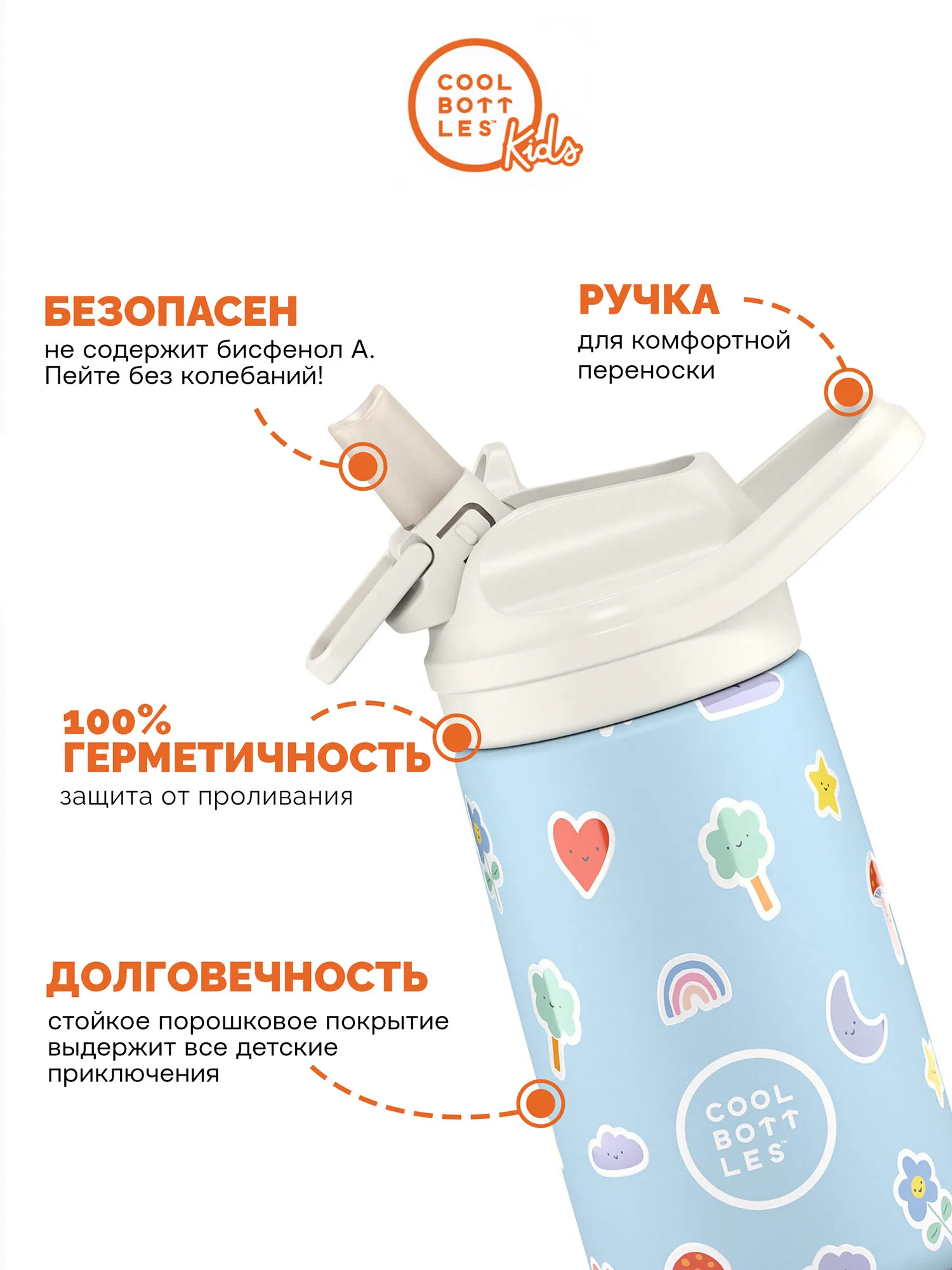 Термос-термобутылка Cool Bottles Kiddie Rainbow Clouds 350 мл