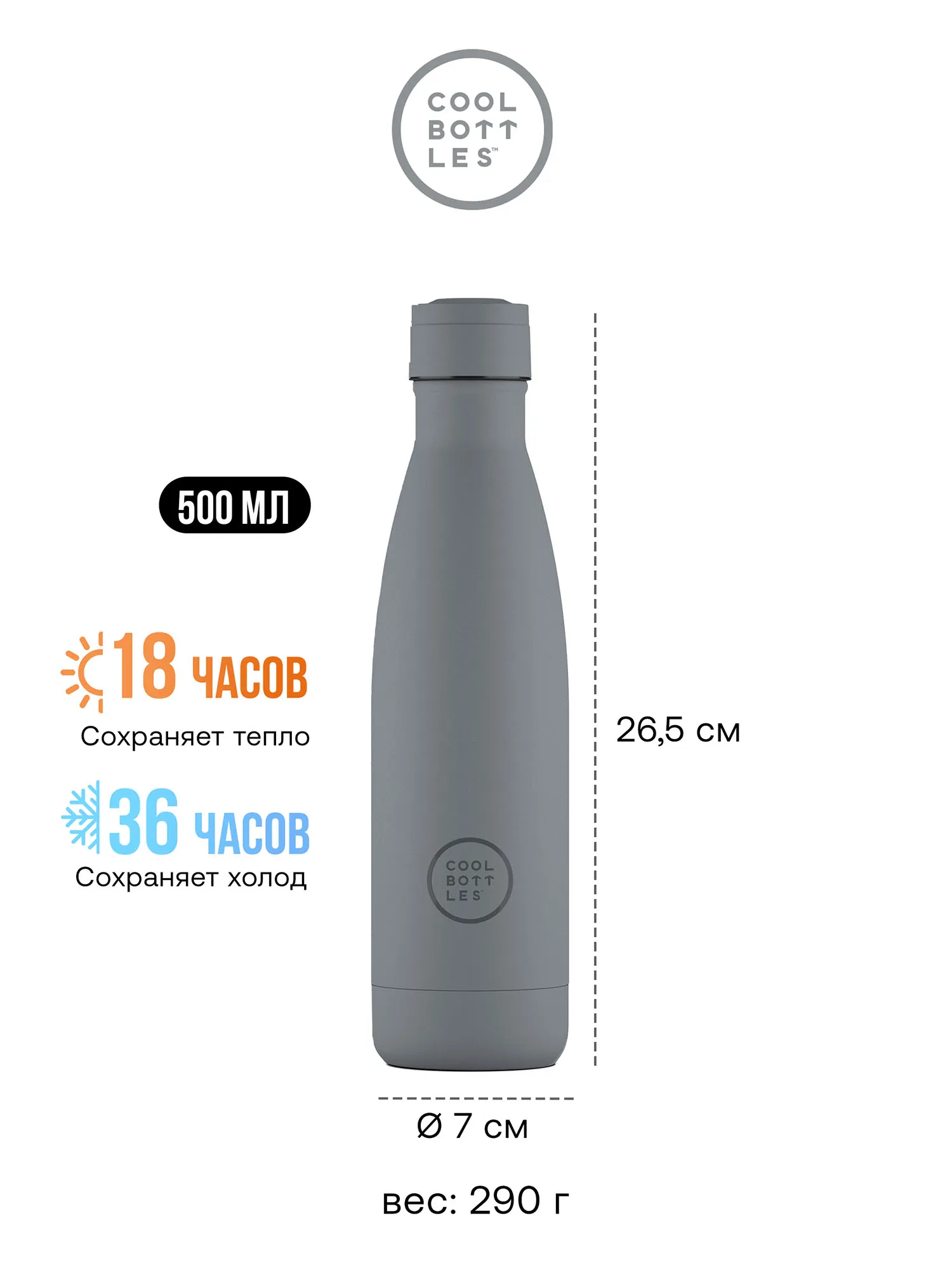 Термос-термобутылка Cool Bottles Pastel Grey 500 мл