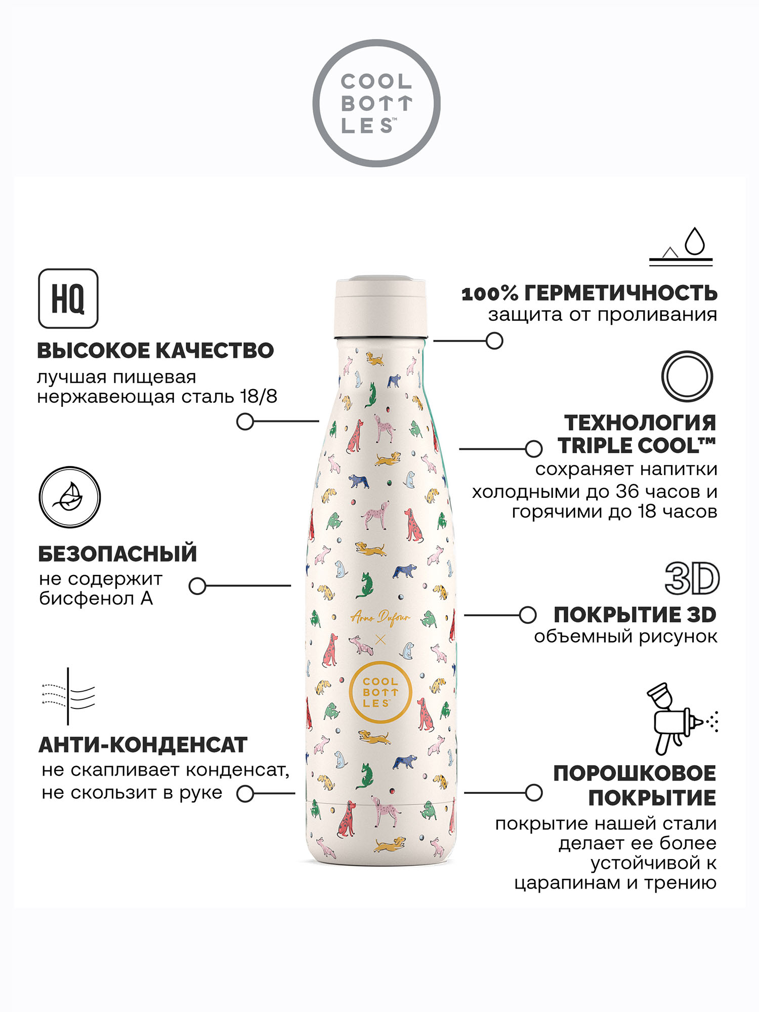 Термос-термобутылка Cool Bottles Arno Dufour Doggie Party 500 мл