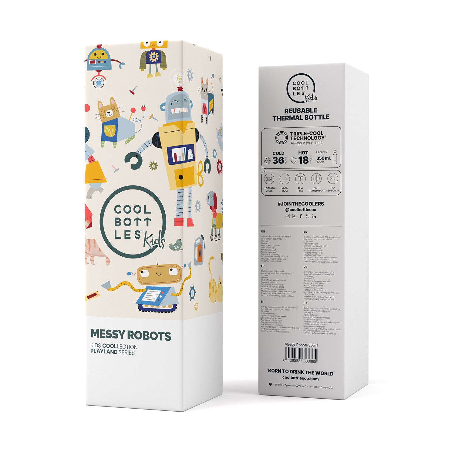 Термос–термобутылка Cool Bottles Kids серия Playland Messy Robots 350 мл