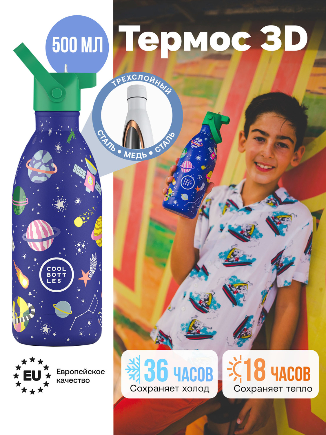 Термос-термобутылка Cool Bottles Kids Stellar Journey 500 мл