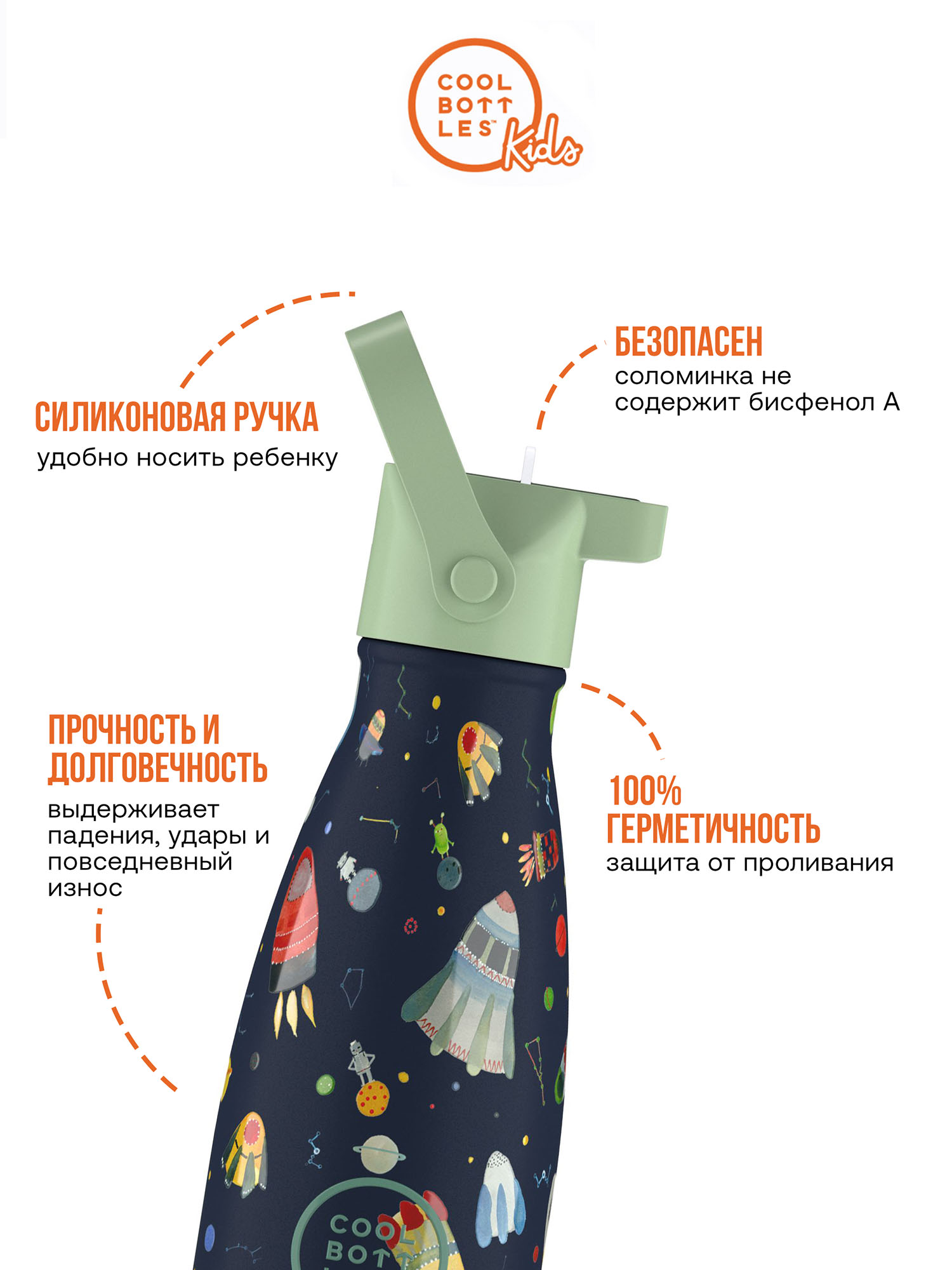 Термос–термобутылка Cool Bottles Kids серия Adventure Space Rockets 260 мл