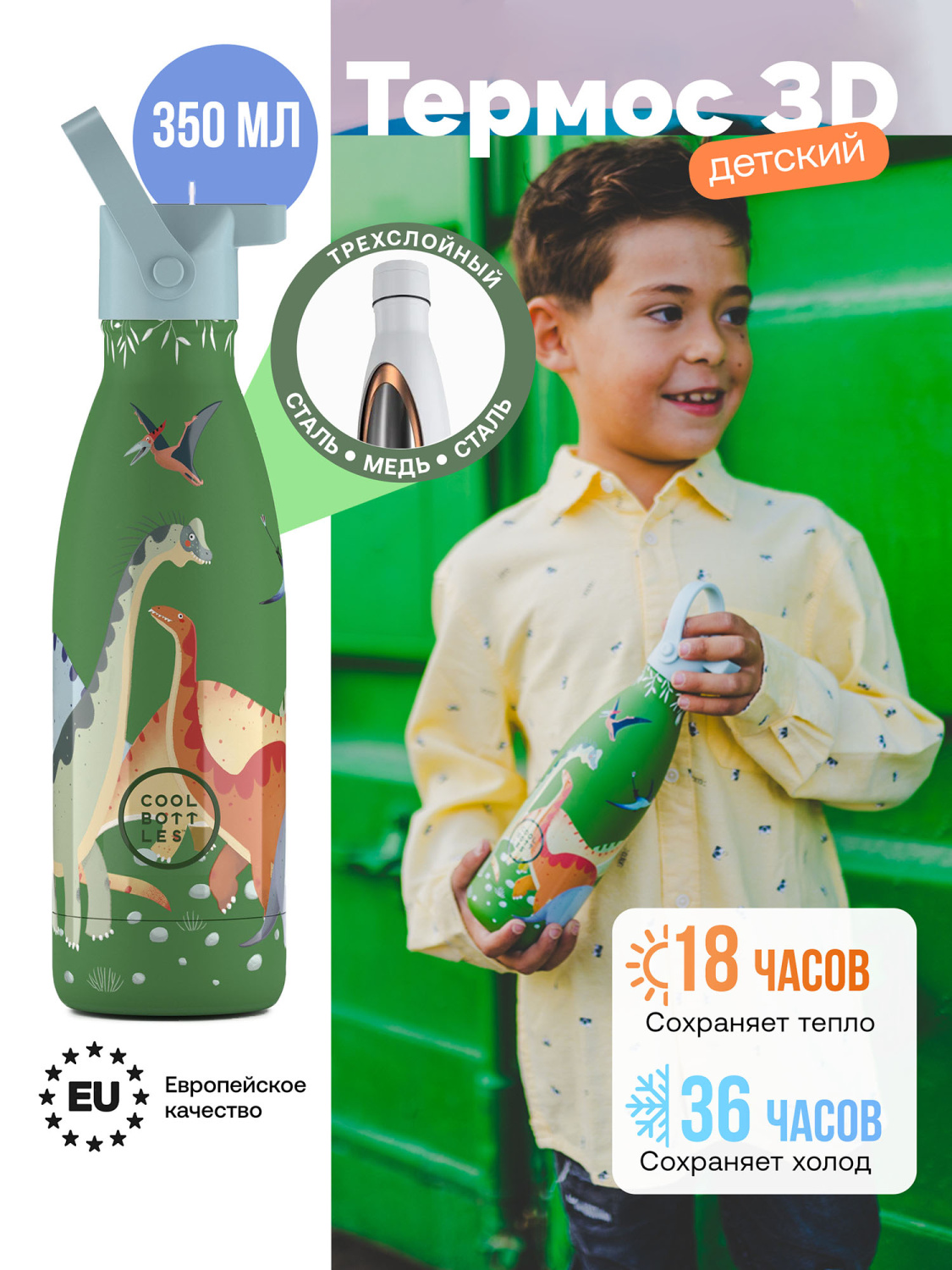 Термос–термобутылка Cool Bottles Kids серия Wonders Jurassic Era 350 мл