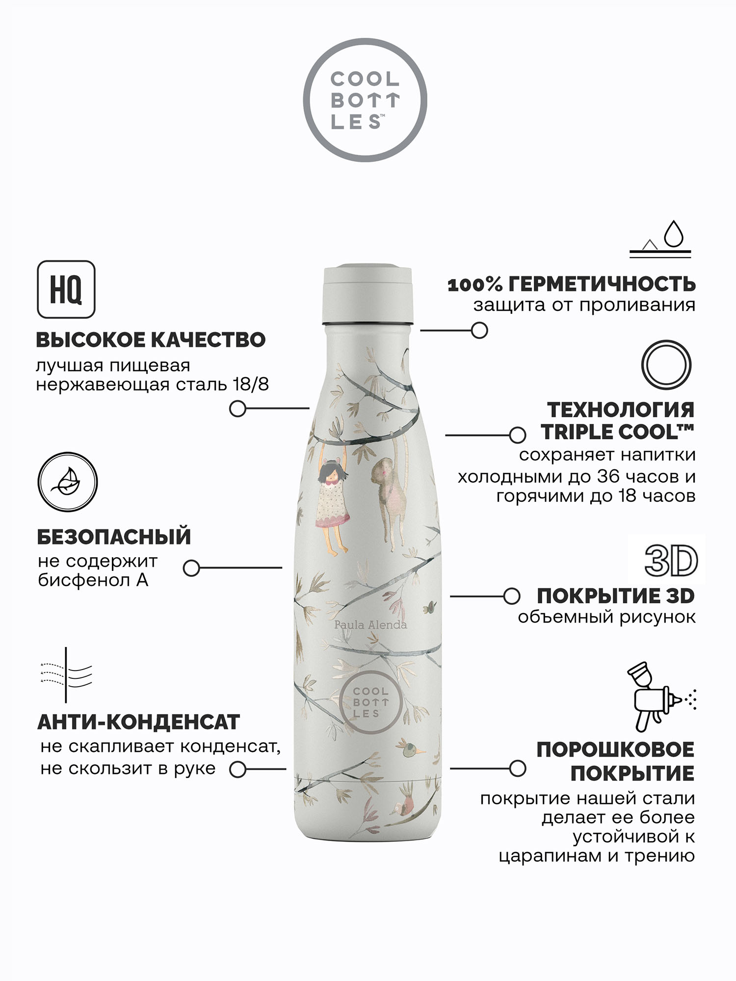 Термос-термобутылка Cool Bottles Paula Alenda Hanging Friends 500 мл