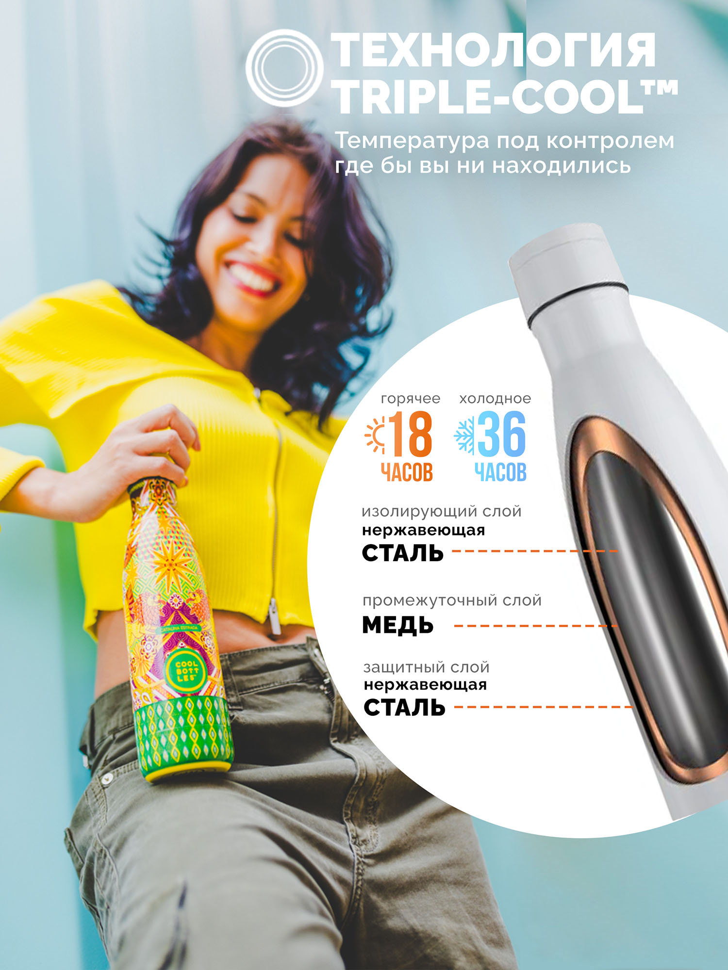 Термос-термобутылка Cool Bottles Catalina Estrada Mystical Lionss 500 мл
