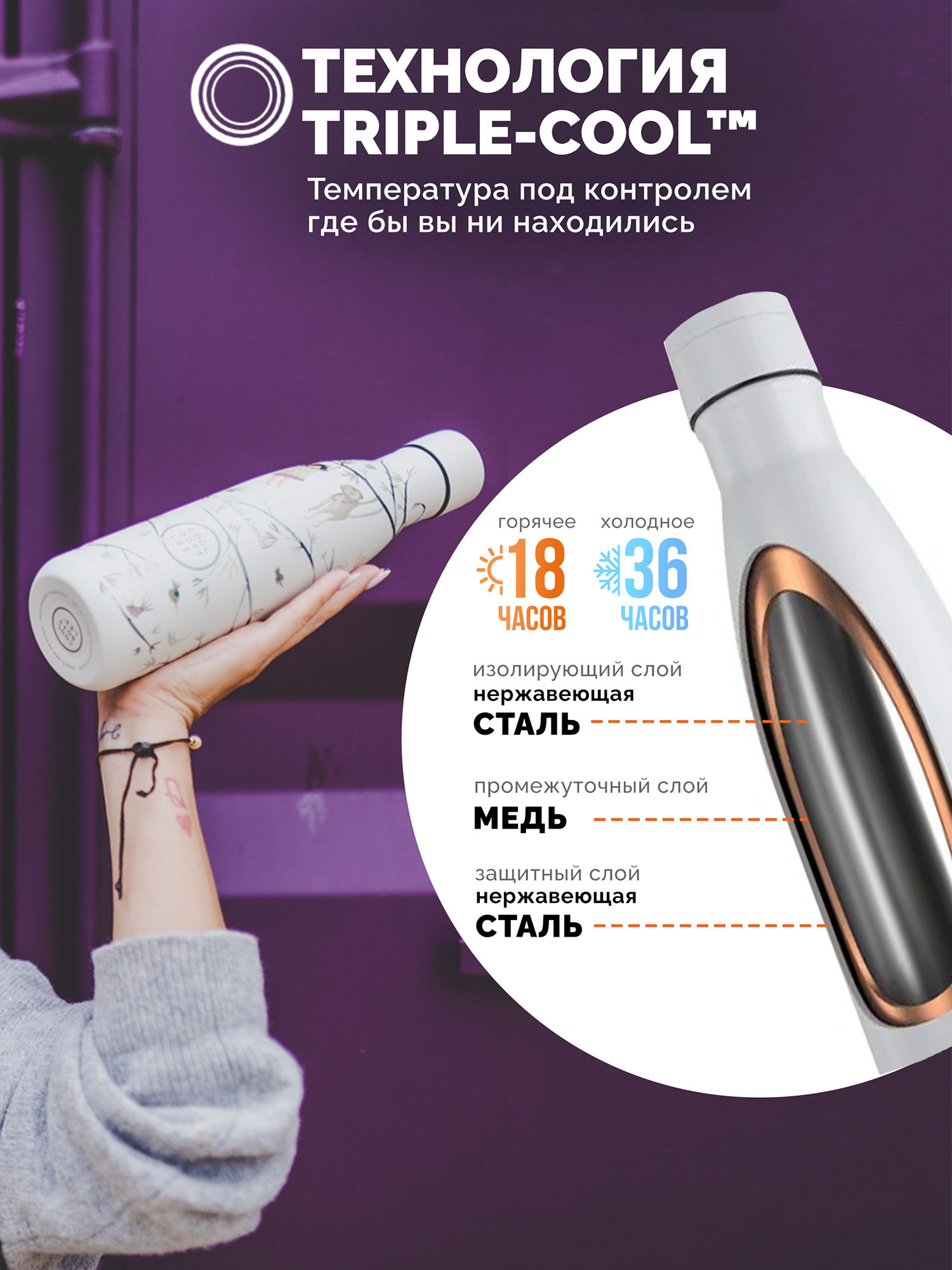Термос-термобутылка Cool Bottles Paula Alenda Hanging Friends 500 мл