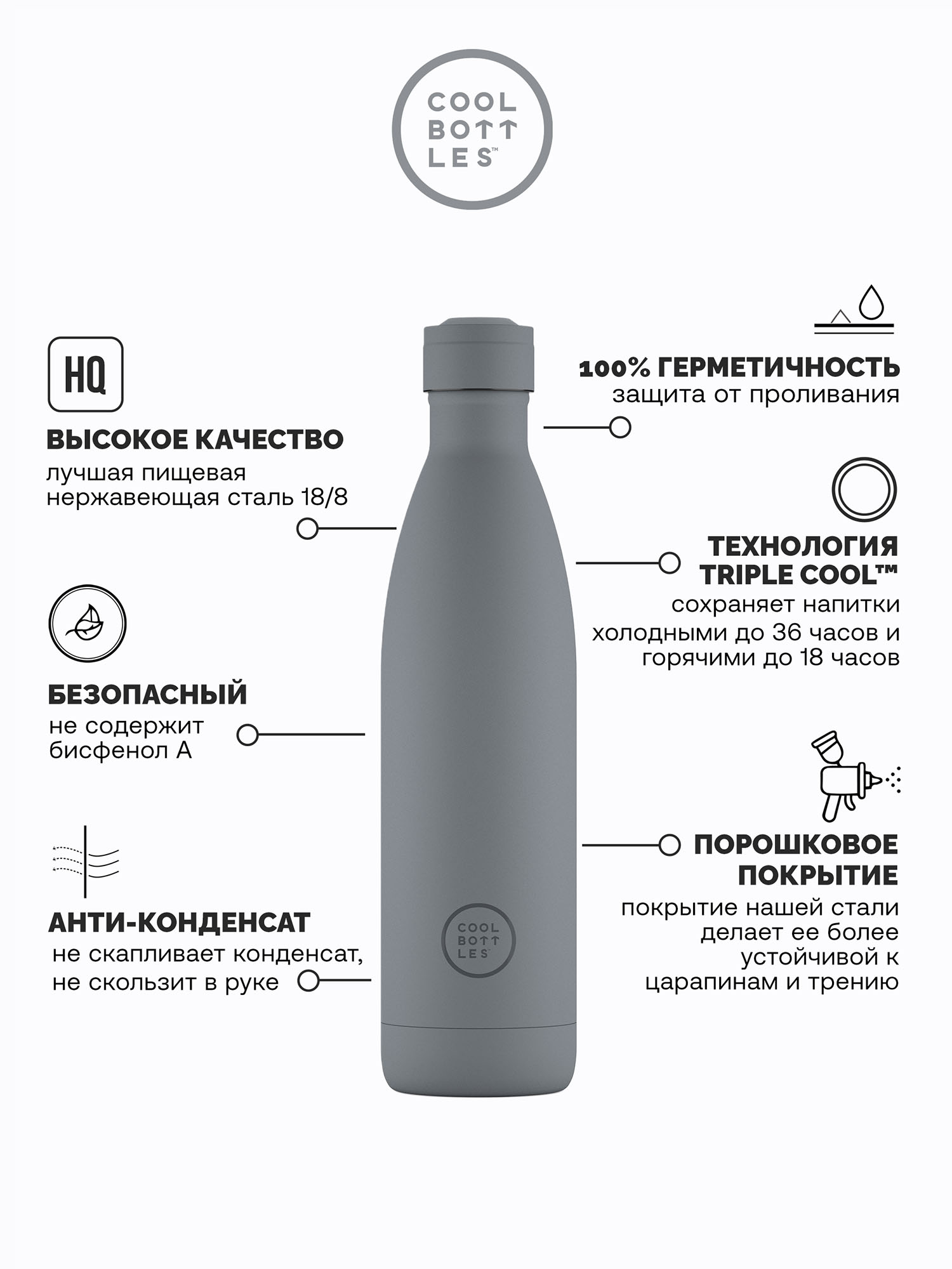 Термос–термобутылка Cool Bottles Pastel Grey 750 мл CB750PAY