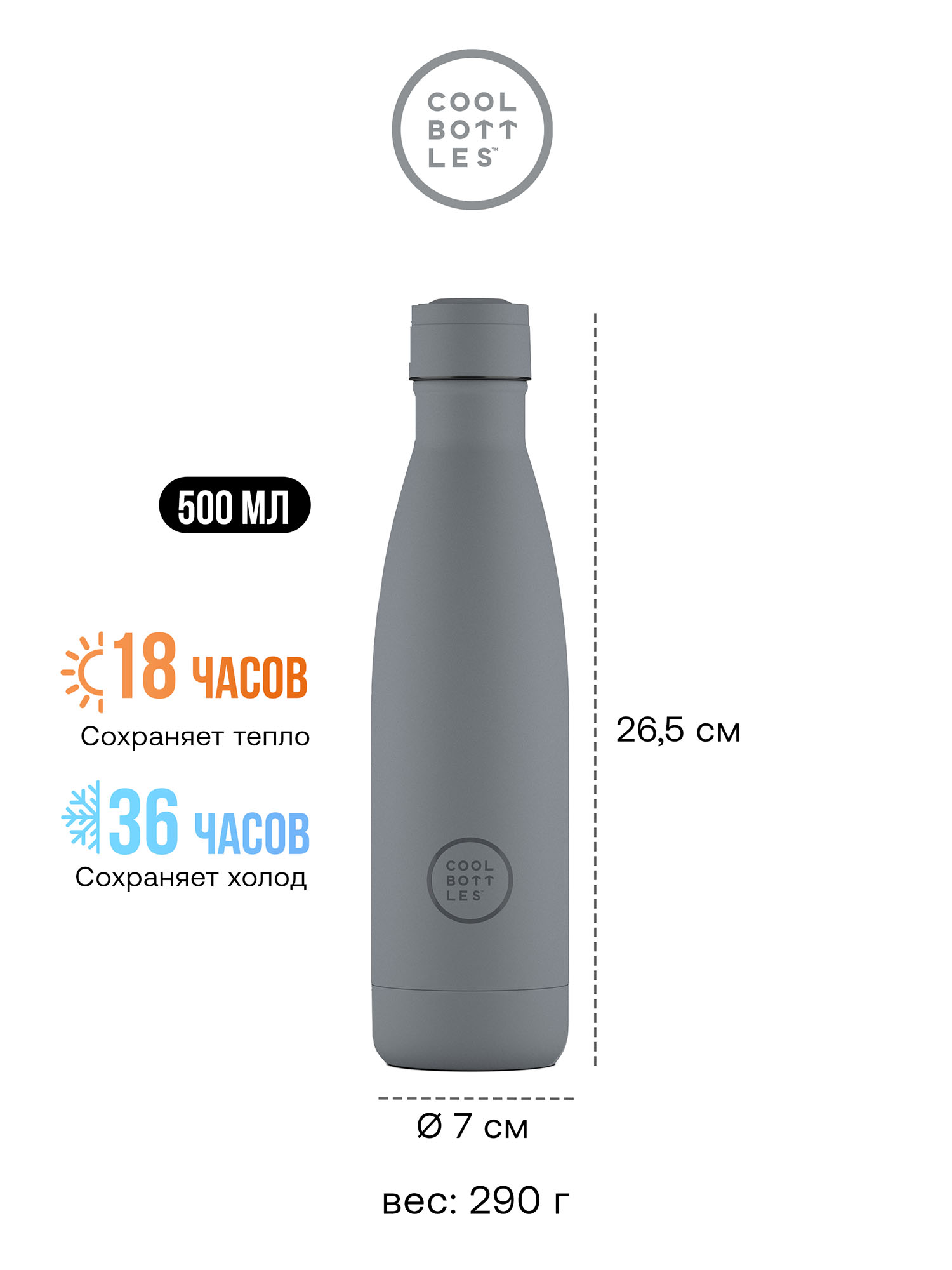 Термос-термобутылка Cool Bottles Pastel Grey 500 мл